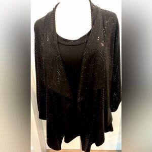 Clara Sun Woo Black Sparkle Racer-Back Shell L with Shawl-collar Jacket L